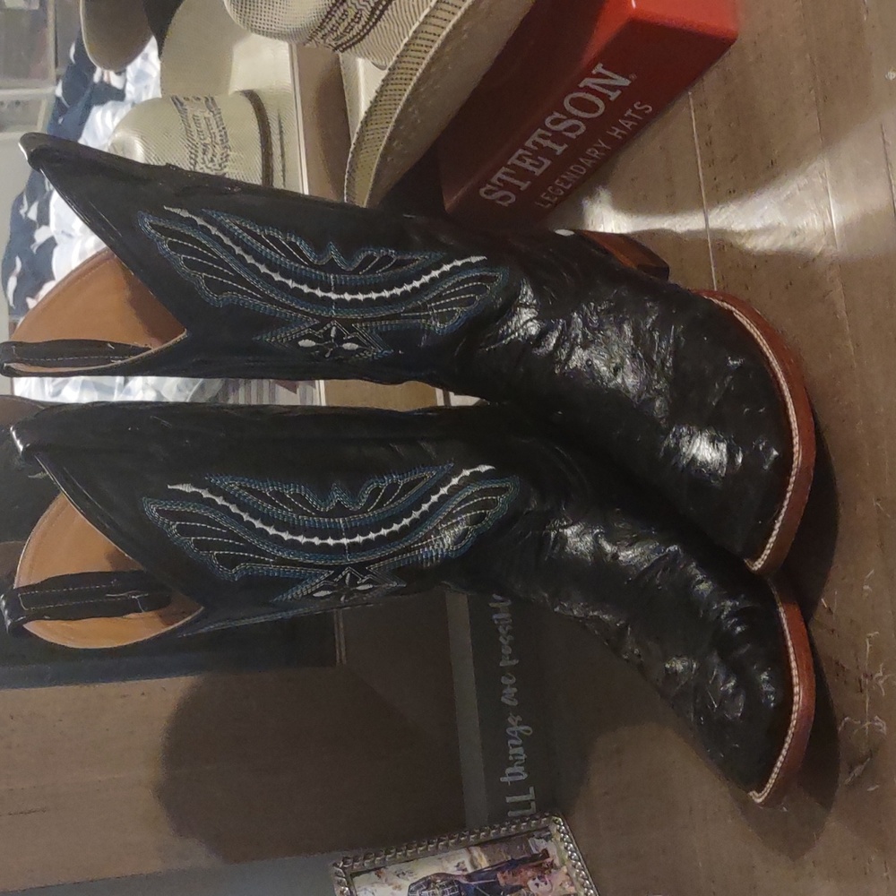 Men's black full quill ostrich boots